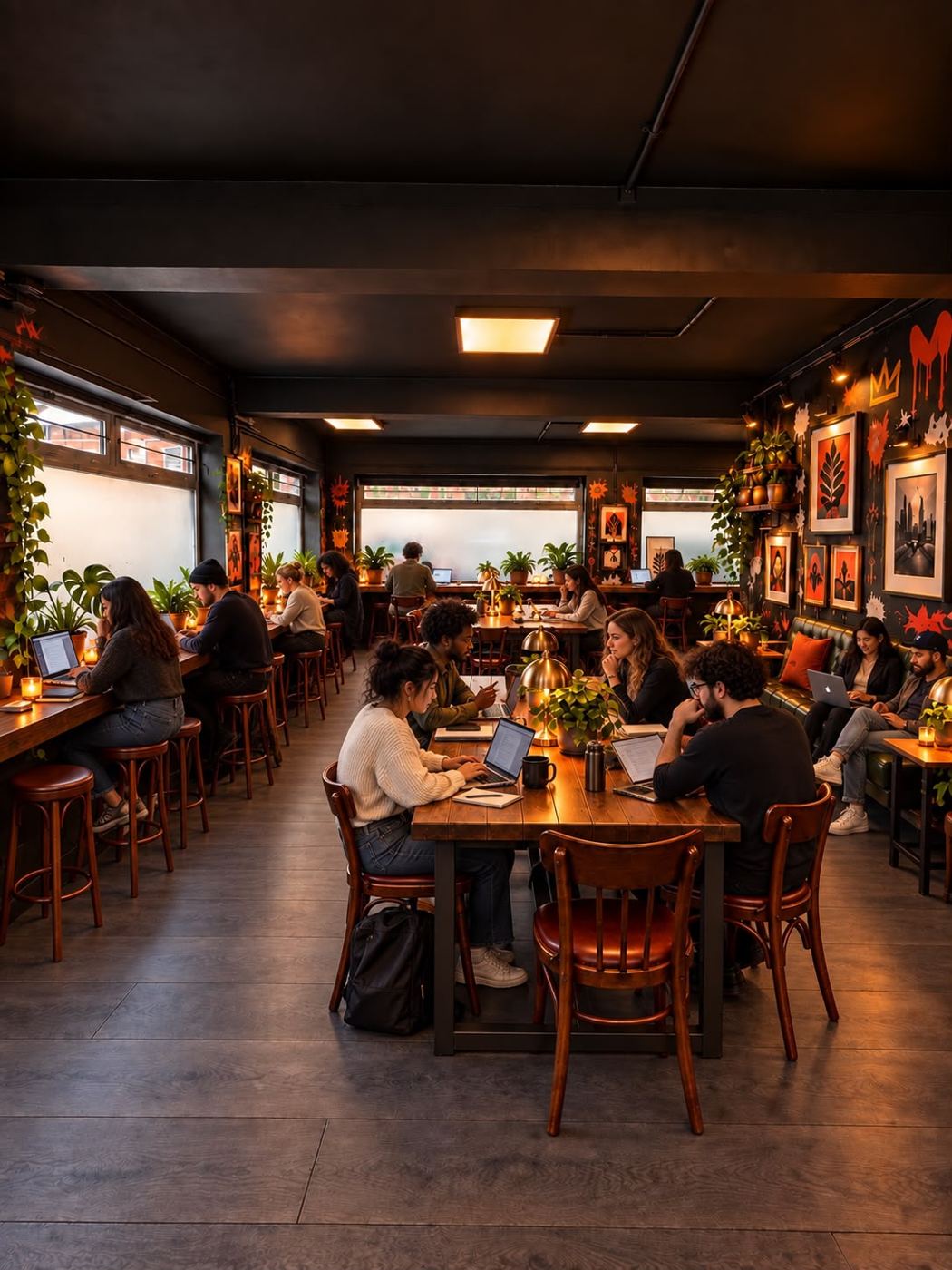 Concept render of the co-working space busy with members